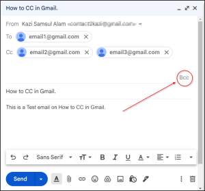 Click on BCC in Gmail