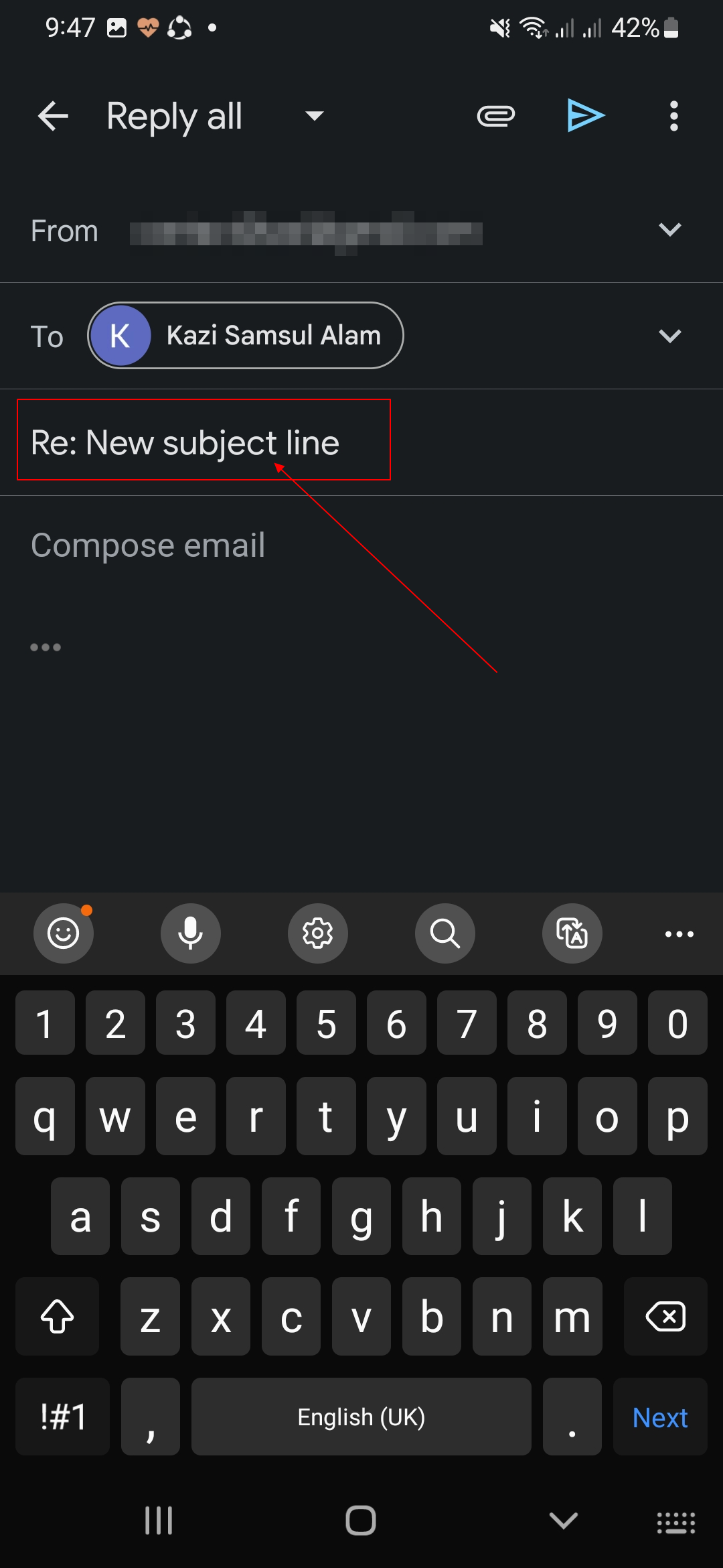 How to change Subject line in Gmail for Replying to Email 04