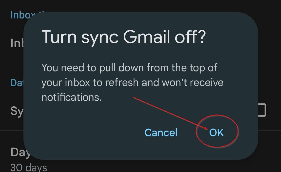 Turn sync Gmail off