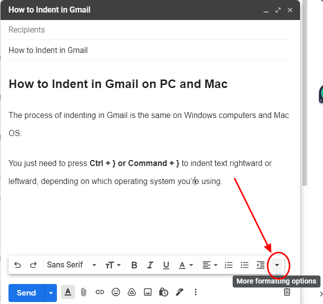 How to Indent in Gmail 04