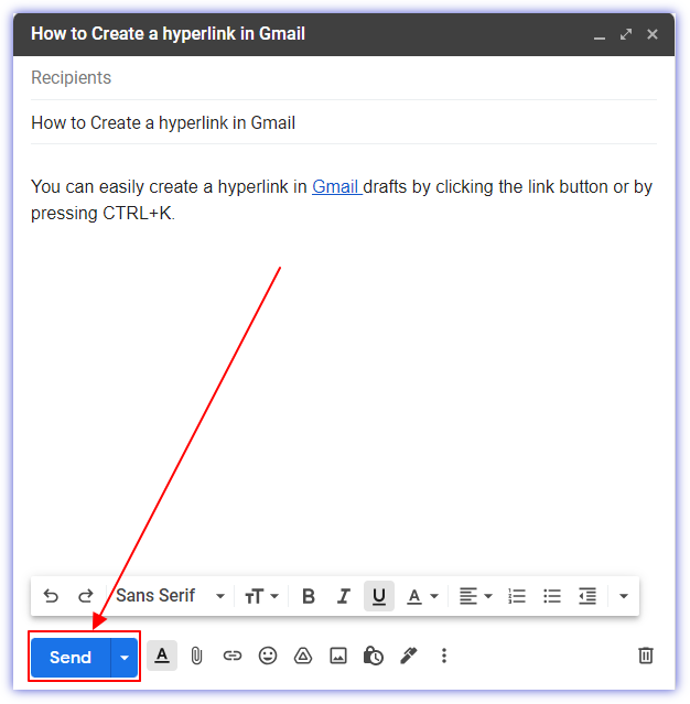 How to create a hyperlink in Gmail 09